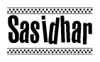 The image contains the text Sasidhar in a bold, stylized font, with a checkered flag pattern bordering the top and bottom of the text.