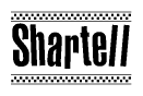 The clipart image displays the text Shartell in a bold, stylized font. It is enclosed in a rectangular border with a checkerboard pattern running below and above the text, similar to a finish line in racing. 