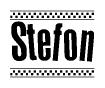 The clipart image displays the text Stefon in a bold, stylized font. It is enclosed in a rectangular border with a checkerboard pattern running below and above the text, similar to a finish line in racing. 