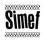 The image contains the text Simef in a bold, stylized font, with a checkered flag pattern bordering the top and bottom of the text.