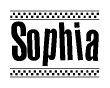 The clipart image displays the text Sophia in a bold, stylized font. It is enclosed in a rectangular border with a checkerboard pattern running below and above the text, similar to a finish line in racing. 