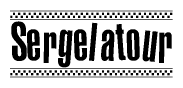 The image contains the text Sergelatour in a bold, stylized font, with a checkered flag pattern bordering the top and bottom of the text.