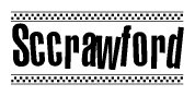 The clipart image displays the text Sccrawford in a bold, stylized font. It is enclosed in a rectangular border with a checkerboard pattern running below and above the text, similar to a finish line in racing. 