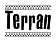 The clipart image displays the text Terran in a bold, stylized font. It is enclosed in a rectangular border with a checkerboard pattern running below and above the text, similar to a finish line in racing. 