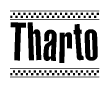 The image contains the text Tharto in a bold, stylized font, with a checkered flag pattern bordering the top and bottom of the text.