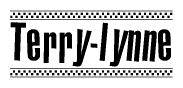 The clipart image displays the text Terry-lynne in a bold, stylized font. It is enclosed in a rectangular border with a checkerboard pattern running below and above the text, similar to a finish line in racing. 