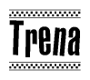 The image contains the text Trena in a bold, stylized font, with a checkered flag pattern bordering the top and bottom of the text.