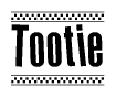 The image contains the text Tootie in a bold, stylized font, with a checkered flag pattern bordering the top and bottom of the text.