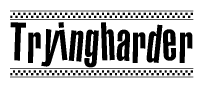 The clipart image displays the text Tryingharder in a bold, stylized font. It is enclosed in a rectangular border with a checkerboard pattern running below and above the text, similar to a finish line in racing. 
