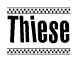 The image contains the text Thiese in a bold, stylized font, with a checkered flag pattern bordering the top and bottom of the text.