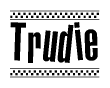 The clipart image displays the text Trudie in a bold, stylized font. It is enclosed in a rectangular border with a checkerboard pattern running below and above the text, similar to a finish line in racing. 