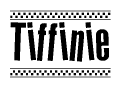 The image contains the text Tiffinie in a bold, stylized font, with a checkered flag pattern bordering the top and bottom of the text.