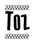The image contains the text Toz in a bold, stylized font, with a checkered flag pattern bordering the top and bottom of the text.