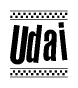 The clipart image displays the text Udai in a bold, stylized font. It is enclosed in a rectangular border with a checkerboard pattern running below and above the text, similar to a finish line in racing. 