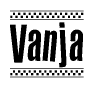 The clipart image displays the text Vanja in a bold, stylized font. It is enclosed in a rectangular border with a checkerboard pattern running below and above the text, similar to a finish line in racing. 