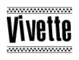 The clipart image displays the text Vivette in a bold, stylized font. It is enclosed in a rectangular border with a checkerboard pattern running below and above the text, similar to a finish line in racing. 