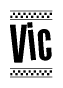 The clipart image displays the text Vic in a bold, stylized font. It is enclosed in a rectangular border with a checkerboard pattern running below and above the text, similar to a finish line in racing. 