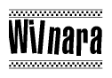 The image contains the text Wilnara in a bold, stylized font, with a checkered flag pattern bordering the top and bottom of the text.