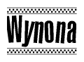   The clipart image displays the text Wynona in a bold, stylized font. It is enclosed in a rectangular border with a checkerboard pattern running below and above the text, similar to a finish line in racing.  