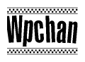 The clipart image displays the text Wpchan in a bold, stylized font. It is enclosed in a rectangular border with a checkerboard pattern running below and above the text, similar to a finish line in racing. 