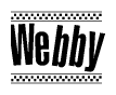 The clipart image displays the text Webby in a bold, stylized font. It is enclosed in a rectangular border with a checkerboard pattern running below and above the text, similar to a finish line in racing. 