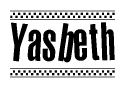 The image contains the text Yasbeth in a bold, stylized font, with a checkered flag pattern bordering the top and bottom of the text.