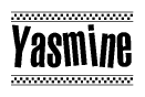 The clipart image displays the text Yasmine in a bold, stylized font. It is enclosed in a rectangular border with a checkerboard pattern running below and above the text, similar to a finish line in racing. 