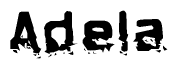 This nametag says Adela, and has a static looking effect at the bottom of the words. The words are in a stylized font.
