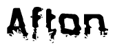 This nametag says Afton, and has a static looking effect at the bottom of the words. The words are in a stylized font.