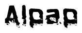 This nametag says Alpap, and has a static looking effect at the bottom of the words. The words are in a stylized font.