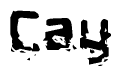 This nametag says Cay, and has a static looking effect at the bottom of the words. The words are in a stylized font.