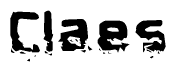 The image contains the word Claes in a stylized font with a static looking effect at the bottom of the words