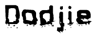 This nametag says Dodjie, and has a static looking effect at the bottom of the words. The words are in a stylized font.