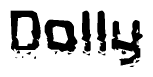 The image contains the word Dolly in a stylized font with a static looking effect at the bottom of the words