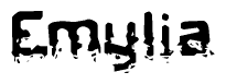 The image contains the word Emylia in a stylized font with a static looking effect at the bottom of the words