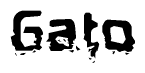 This nametag says Gato, and has a static looking effect at the bottom of the words. The words are in a stylized font.