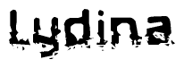 This nametag says Lydina, and has a static looking effect at the bottom of the words. The words are in a stylized font.