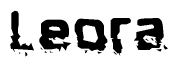 The image contains the word Leora in a stylized font with a static looking effect at the bottom of the words