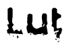 This nametag says Lut, and has a static looking effect at the bottom of the words. The words are in a stylized font.