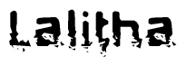 The image contains the word Lalitha in a stylized font with a static looking effect at the bottom of the words