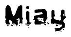 This nametag says Miay, and has a static looking effect at the bottom of the words. The words are in a stylized font.