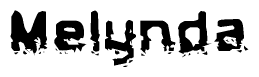 The image contains the word Melynda in a stylized font with a static looking effect at the bottom of the words