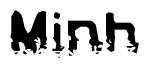 This nametag says Minh, and has a static looking effect at the bottom of the words. The words are in a stylized font.