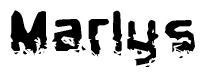 This nametag says Marlys, and has a static looking effect at the bottom of the words. The words are in a stylized font.