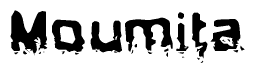 This nametag says Moumita, and has a static looking effect at the bottom of the words. The words are in a stylized font.