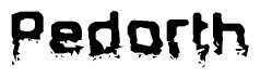 The image contains the word Pedorth in a stylized font with a static looking effect at the bottom of the words