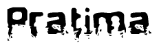 The image contains the word Pratima in a stylized font with a static looking effect at the bottom of the words