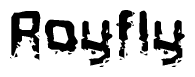 The image contains the word Royfly in a stylized font with a static looking effect at the bottom of the words