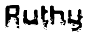 This nametag says Ruthy, and has a static looking effect at the bottom of the words. The words are in a stylized font.