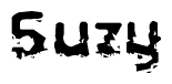 The image contains the word Suzy in a stylized font with a static looking effect at the bottom of the words